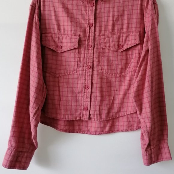 American Eagle Womens Pink Double Pocket High Low Plaid Button Up Shirt Size M - Picture 3 of 8